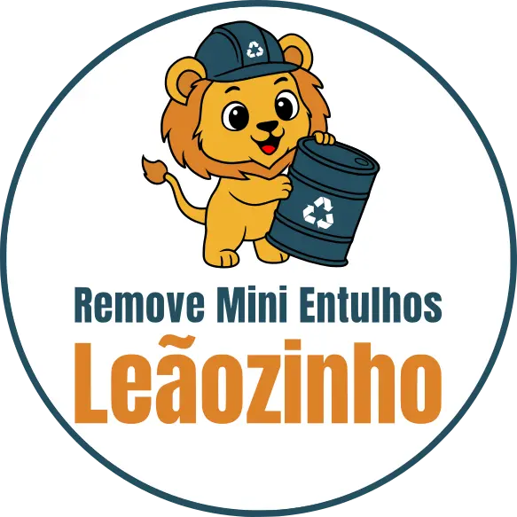 Logotipo da Remove Mini Entulhos Leãozinho — mascote segurando tambor