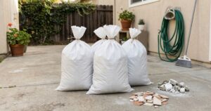 Sacos com mini entulho gerado em pequena reforma residencial prontos para remoção