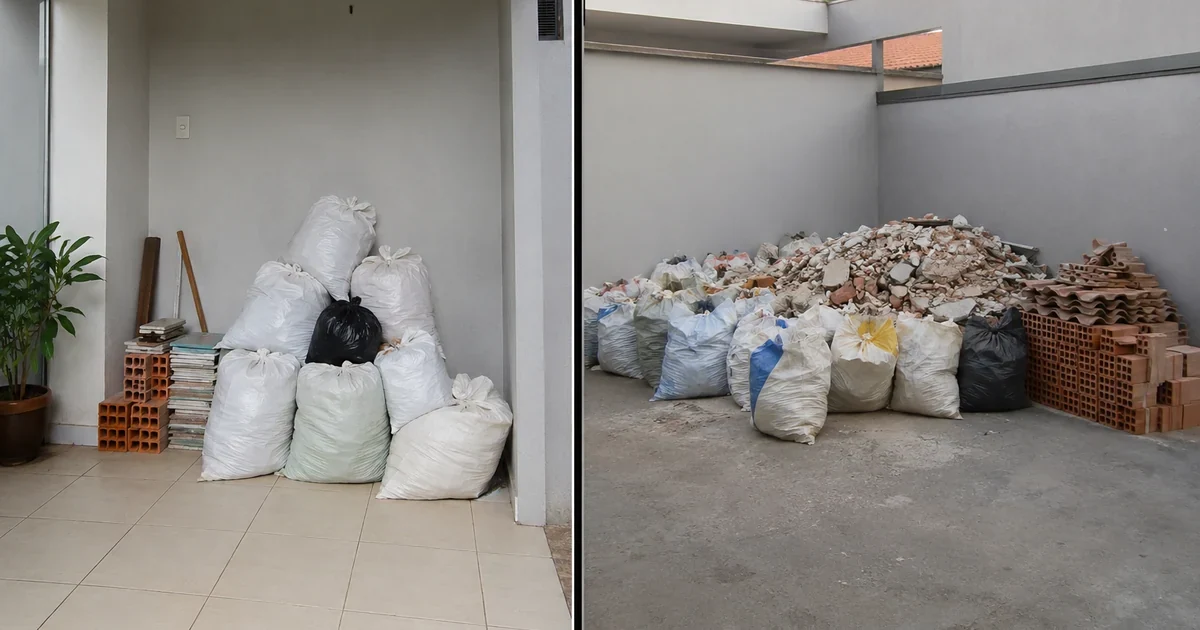 Diferença de espaço necessário para armazenar resíduos de mini reforma e de reforma completa em ambiente residencial